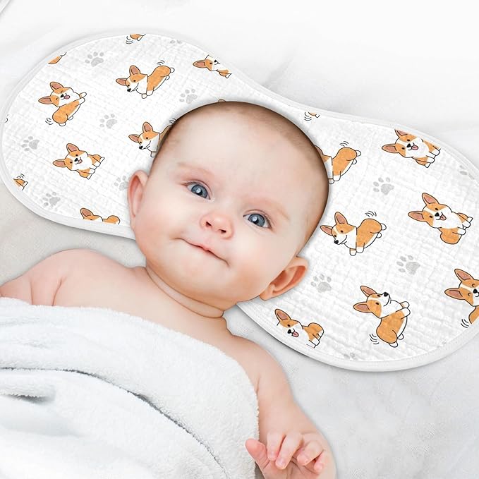 2 Pack Muslin Burp Cloths Cute Corgi Dogs White Cotton Baby Burp Cloths Extra Absorbent and Soft Thick Burping Cloth for Newborn Boys Girls 22x11 Inch