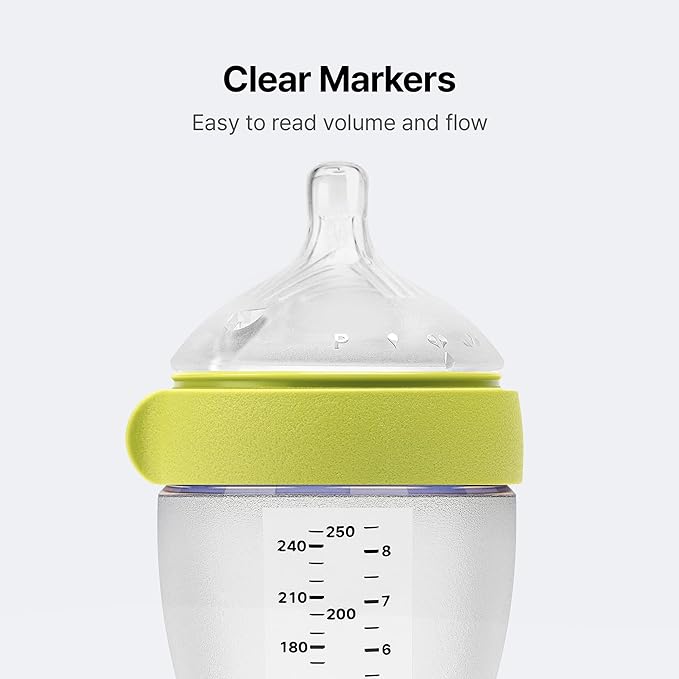 Comotomo Silicone Baby Bottle Gen 2 – 2026 Release (8oz) – Soft, Wide-Neck Bottle for Comfortable Feeding with Dual Anti Colic Vents (Includes Medium Flow Nipples), Green