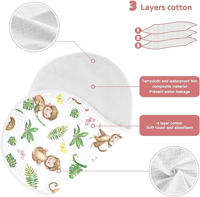 vvfelixl Baby Burp Cloths Monkey Baby Baby Newborn Cotton Burping Cloths Set Baby Washcloths 4 Pack White