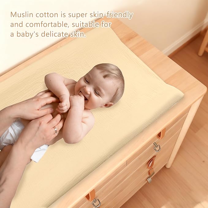 Hooyax Baby Changing Pad Cover 2-Pack, Muslin Soft Breathable Changing Table Pad Covers for Nursery, Easy Care Changing Pad Sheets for Girls and Boys(Brown, Wheat)