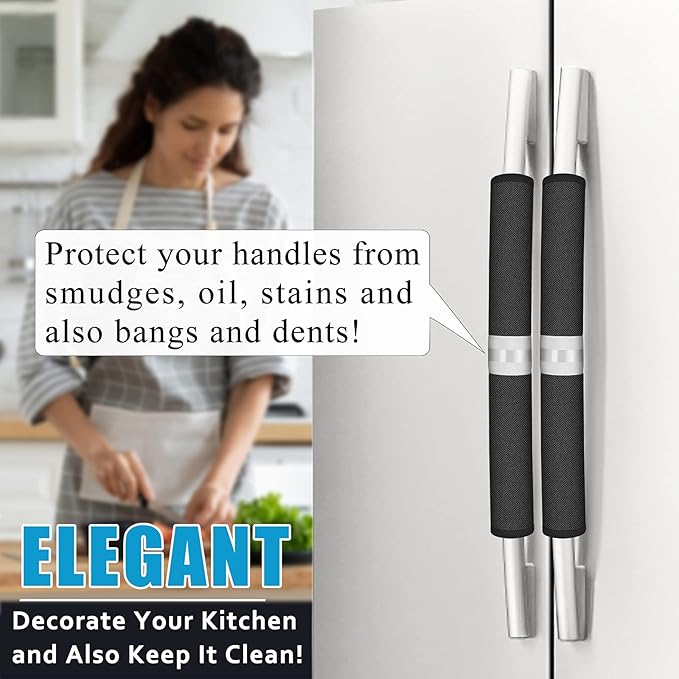 Refrigerator Door Handle Covers, Set of 6, Keep Your Kitchen Appliance Clean from Food Stains, Smudges, Drips, Oil, Washable and Form-Fitting, Protector for Fridge, Ovens, Dishwashers (Black)