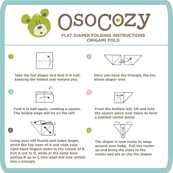 OsoCozy Bleached Birdseye Flat Cloth Diapers (6 Pack) - 27 x 27 Inches, One-Layer Flat Cloth Baby Nappies Made of Soft, Durable 100% Birdseye Weave Cotton…