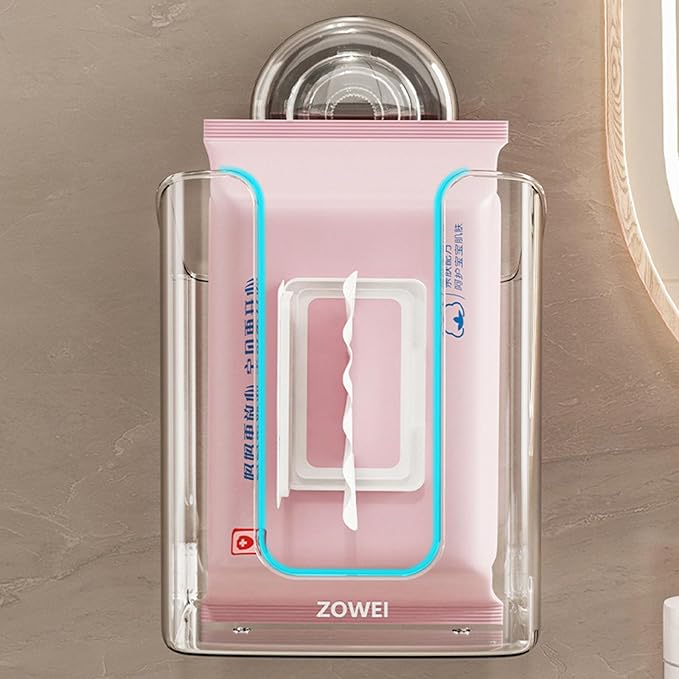 Wall Mounted Wet Wipes Dispenser for Bathroom and Kitchen, Clear PET Materials, Easy Installation with Suction Cup