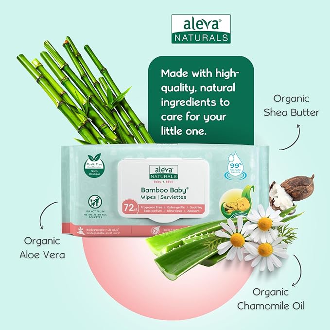 Aleva Naturals Bamboo Baby Wipes, Sensitive, 6 Count, 14.1 Ounce