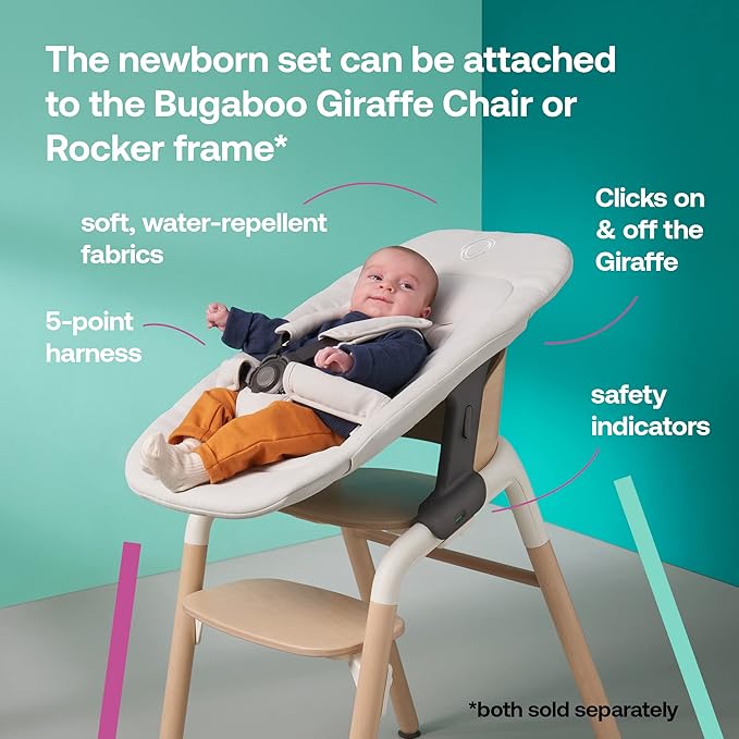 Bugaboo Giraffe Newborn Set – Padded Infant Seat Insert with 5-Point Harness – Ergonomic Baby Lounger Attachment for Giraffe High Chair & Rocker Frame – Birth to 6 Months - Tornado Grey
