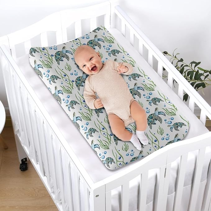 GOSTONG 32"x16" Diaper Changing Table Cover with Sea Turtles Pattern Baby Stretchy Changing Table Mat Cover Protectors with Elastic Bands
