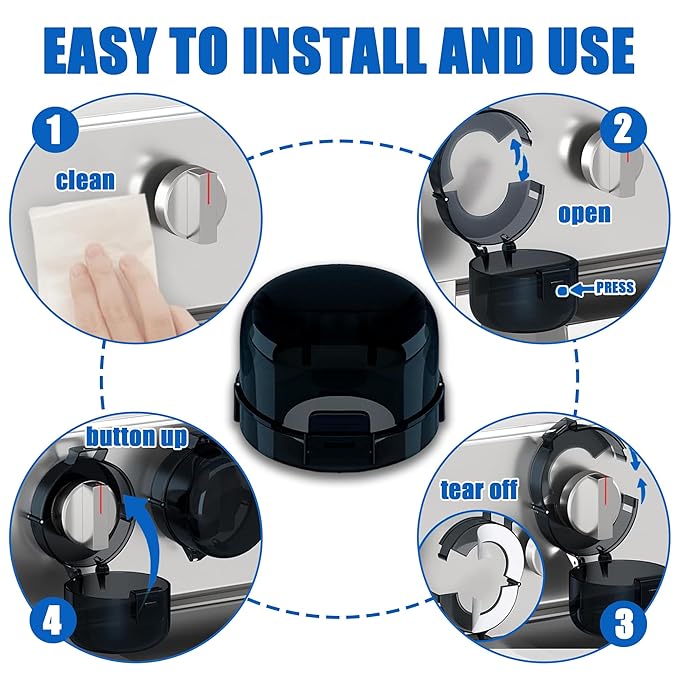 6 Pack Stove Knob Covers for Child Safety, DAFUWENG Childproof Gas Stove Knob Locks, Stove Oven Knob Safety Covers with Adhesive, for Kids and Pets, Heat-Resistant, Durable Design (Upgraded - Black)
