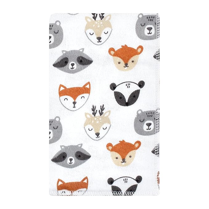 Hudson Baby Unisex Baby Cotton Flannel Burp Cloths, Woodland Faces, One Size