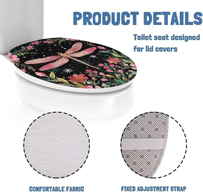 Dragonfly Toilet Seat Covers for Bathroom Polyester Fabric Soft and Breathable Toilet Lid Cover Polyester Fabric Universal for Most Toilet Bowl Lids