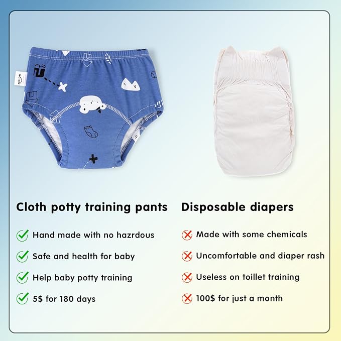 Baby Cotton Training Pants 6 Packs Toilet Training Underpants Absorbent Toddler Potty Training Underwear 2T-5T