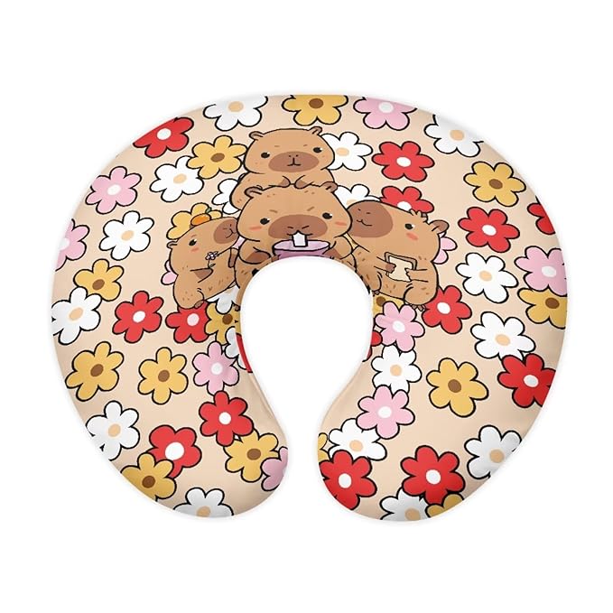 Jeiento Cute Retro Groovy Flowers Nursing Pillow Cover Cartoon Capybara Pillow Case Soft and Comfort Removable Case for Breastfeeding Pillows,Washable Slipcover for Newborn Boy Girl