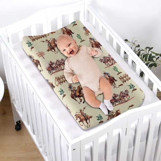 ZDCUSTOM Western Cowboy Diaper Changing Pad Covers Baby Changing Pad Covers Stretchy Changing Pad Covers Fits Standard Contoured Changing Pads