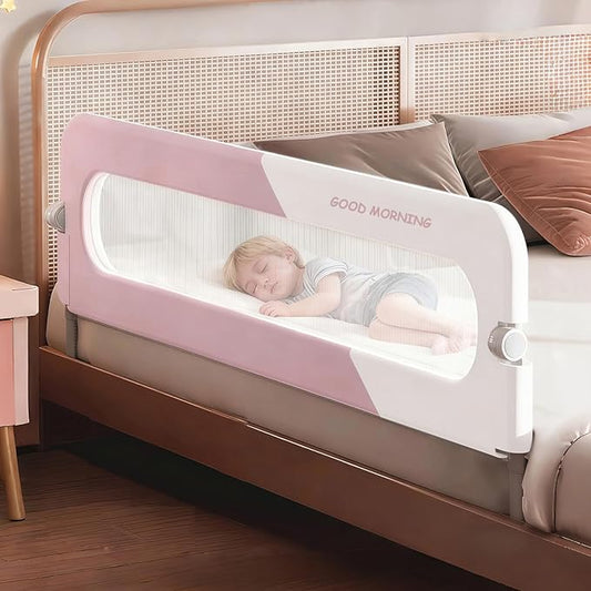Bed Rail for Toddlers, Foldable Baby Bed Rail Guard, Adjustable, Safety, Convenient, Guard Rails with Twin, Full, Queen& King Size (Pink Patchwork, 1 Side:48inch)