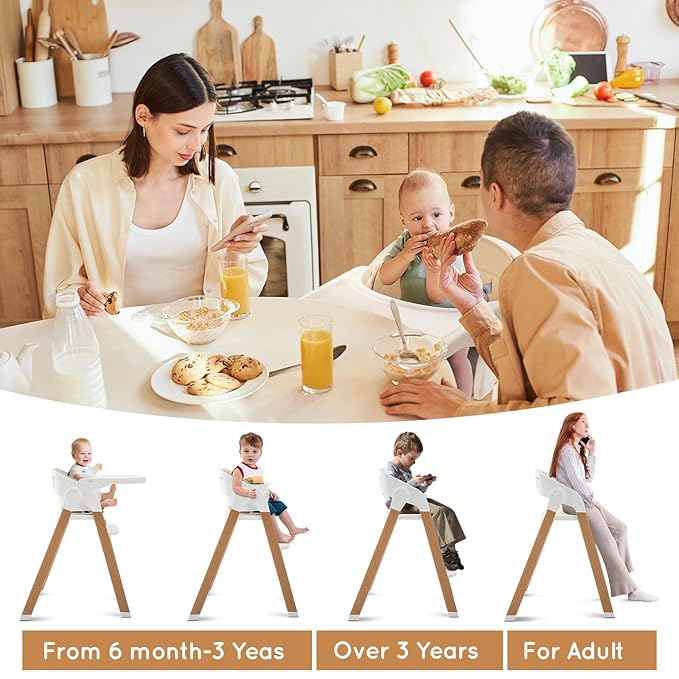 Baby High Chair Foldable, Adjustable High Chairs for Babies and Toddlers, Portable Highchair for Baby Chair with Removable Tray Dishwasher-Safe 6 Months up to 240 Lb.White