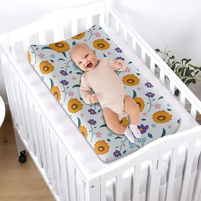 Daisy Changing Pad Cover Waterproof Sheet Crib Mat for Boys Girls Breathable Lightweight Changing Table Cover Cozy Cradle Sheets