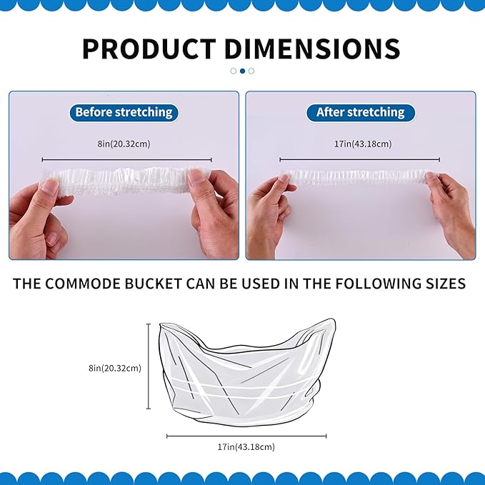 50 PCS Potty Chair Liners with Elastic, Disposable Portable Potty Training Bags, Clear Potty Refill Liners, Toilet Seat Cover 17x8 Inches