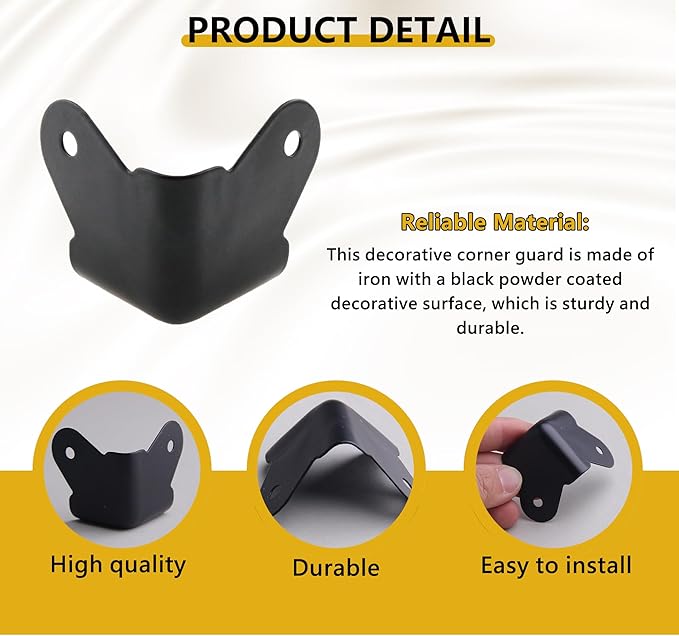 4 Pack Heavy Duty Metal Corner Protectors, Black Iron Edge Guards with Mounting Screws - Cabinet Corner Protectors for Furniture, Anti Dent Protection for Speaker Cases, Tables, Boxes