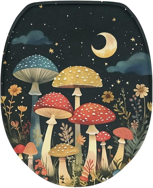 Mushroom Toilet Dust Cover Flannel Fabric Bathroom Covers Elastic Edges Stretch Washable Toilet Lid Covers for Bathroom Covers