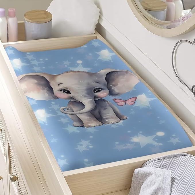Cute Elephant Baby Changing Pad Cover for Baby Cozy Breathable Universal Tray Table Mat Waterproof Cradle Sheets Stretchy Lightweight Sheet Crib Mat