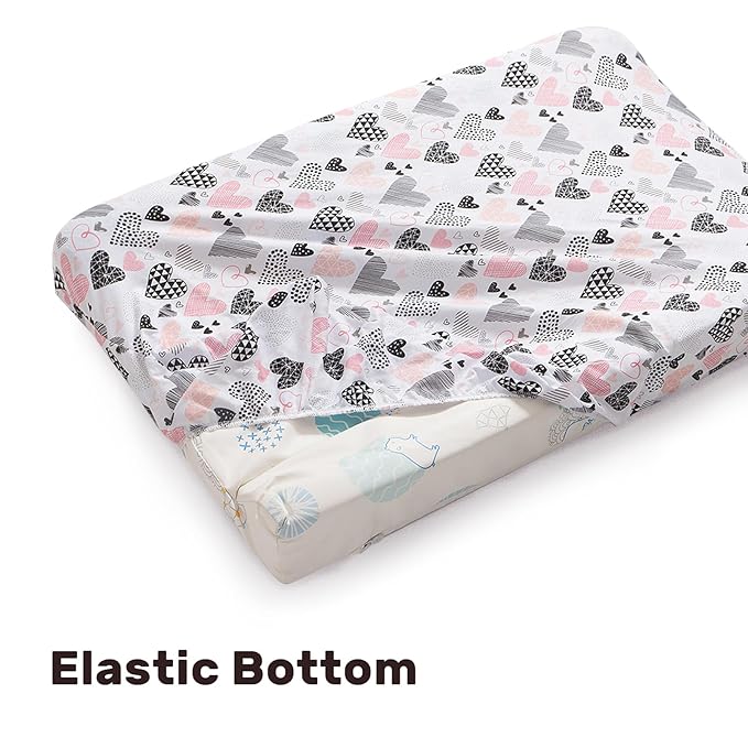 Pack of 2 Changing Pad Cover, 100% Cotton Breathable Changing Table Cover, Ultra Soft Diaper Changing Pad Covers Sheets for Newborns Infant Babies Girls Boys (Pink and Hearts)