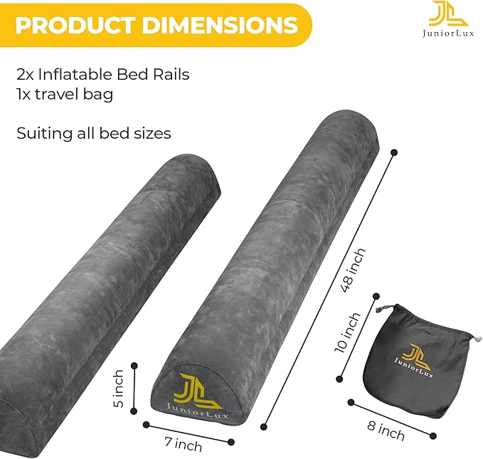 JunioLux Inflatable Bed Rail for Toddlers & Kids (2-Pack) – Portable Travel Bed Bumper, Non-Slip Safety Guard for King, Queen, and Full-Size Beds
