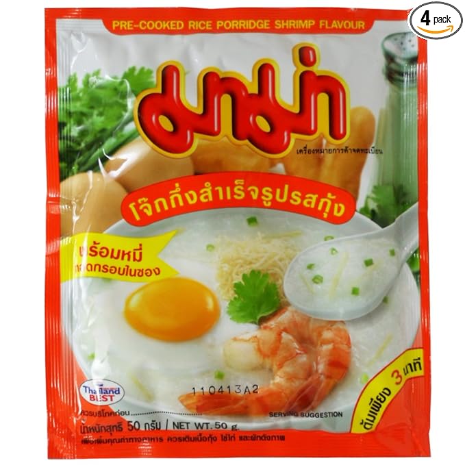 Mama Pre-cooked Rice Porridge (Jook , Congee) Shrimp Flavour Net Wt 50 G (1.76 Oz) X 4 Bags