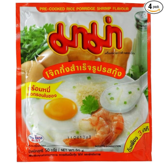 Mama Pre-cooked Rice Porridge (Jook , Congee) Shrimp Flavour Net Wt 50 G (1.76 Oz) X 4 Bags