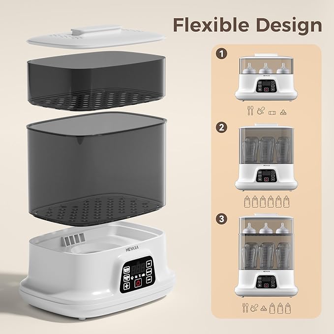 HEYAXA Baby Bottle Steri-lizer and Dryer, 10 Bottles Large Capacity, 4 in 1 Electric Steamer and Dryer for All Bottles, Parts & Baby Essentials, Touch Screen and Auto-Off