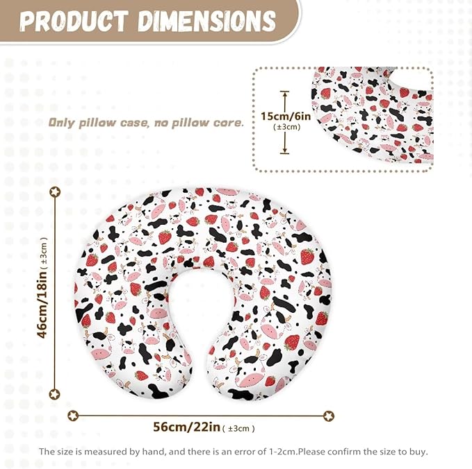 Strawberry Cow Nursing Pillow Covers for U-Shaped Nursing Pillow Nursing Pillow Case for Newborn Boys Girls Hidden Zipper Design Soft and Skin-Friendly Breathable