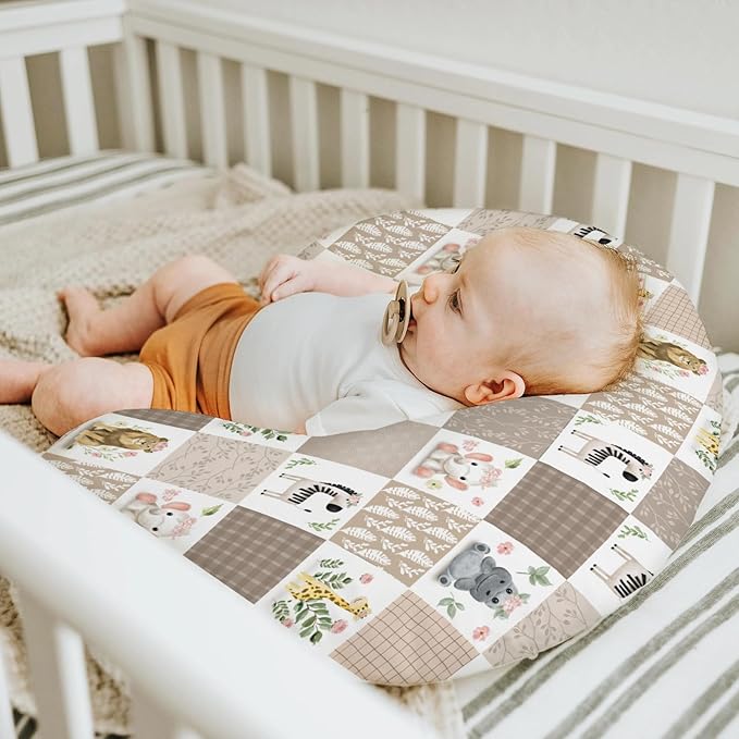 Boho Safari Animals Baby Nursing Pillow Covers for Boy Girl Lion Elephant Zebra Hippo Floral Leaves Nursing Pillowcase for Breastfeeding Pillows African Jungle Zoo Soft Stretchy Slipcovers for Infant