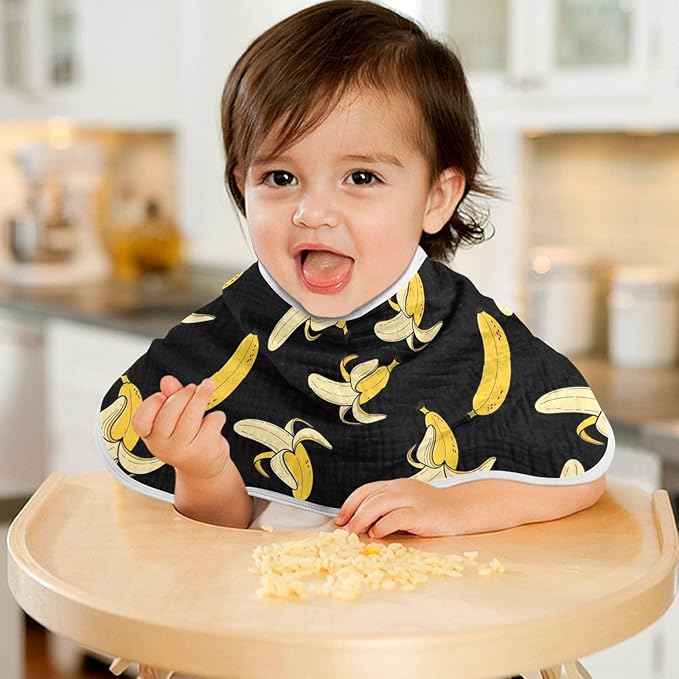 1 Pack Muslin Burp Cloths Cartoon Banana Black Print Cotton Baby Burp Cloths Absorbent Soft Burping Cloth Washcloths for Newborn Babies 22x11 Inch