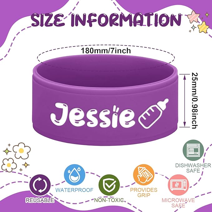 Personalized Baby Bottle Labels for Daycare Custom Engraved Silicone Bands with Name Logo Reusable Personalized Name Labels for Daycare Kindergarten School Summer Camps
