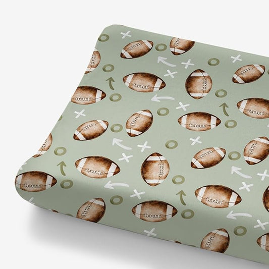 HawSkgFub Football American Sport Changing Pad Cover for Baby Boys, Green Football Game Diaper Change Table Covers, Ultra Soft Stretchy Breathable Safe Snug Fitted Changing Mat Sheet Fit 32"/34" x 16"