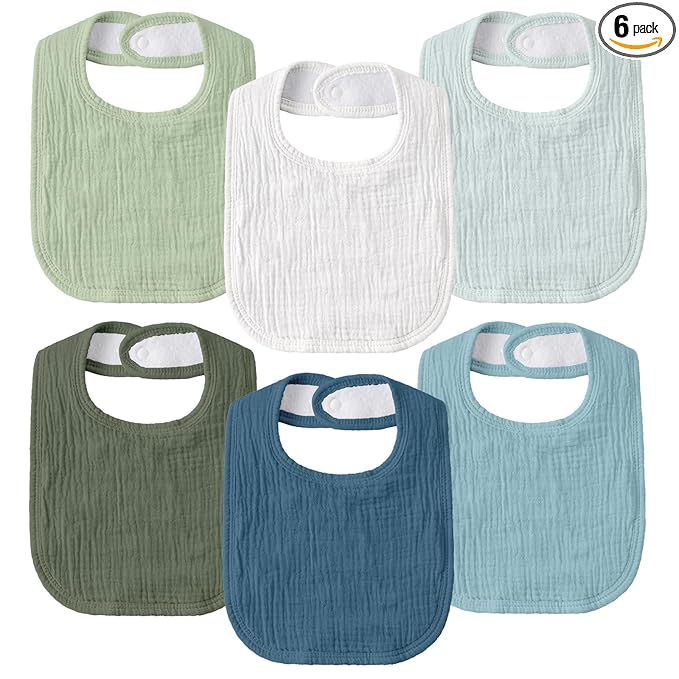 GLLQUEN BABY Muslin Drool Bibs for Boys Girls 6 Pack, Adjustable Baby Bibs for Drooling and Teething, Soft Cotton Baby Bandana Bib for Newborn Feeding Essentials (Green)