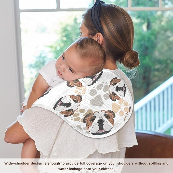 Muslin Burp Cloths for Baby Boys and Girls - 1-Pack Ultra Absorbent English Bulldog Muslin Washcloths, Newborn Towel, Milk Spit Up Rags, Burp Cloth Bib for Unisex, 22 x 11 Inch