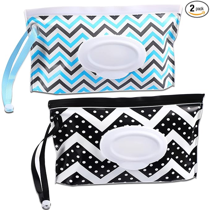 FEBSNOW 2 Pack Baby Wipes Container, Reusable Portable Wet Wipe Pouch, Wipe Dispenser Container, Baby Travel Wet Wipe Holder