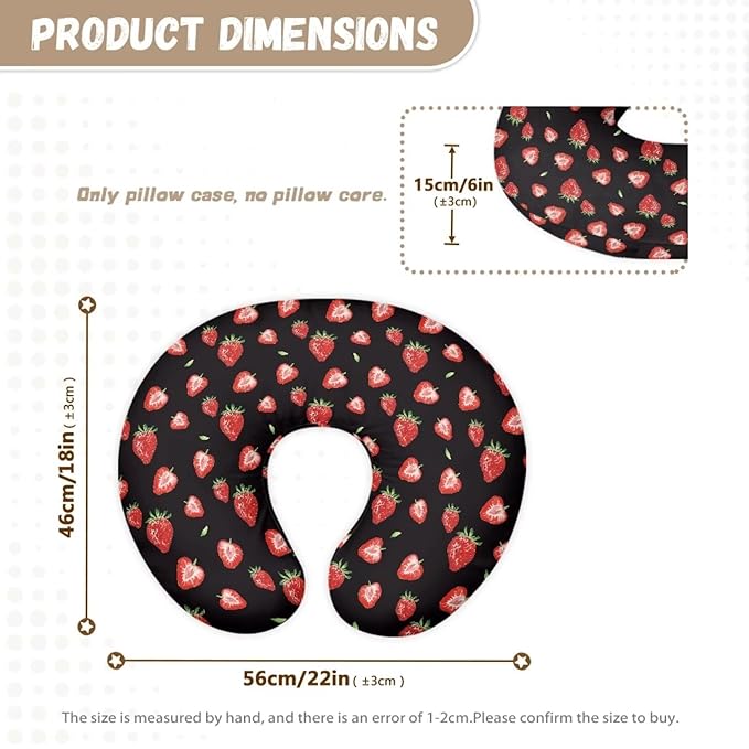 Strawberry Printed Nursing Cover for Breastfeeding Pillows - Soft, Comfortable Slipcover Fits Standard Infant Nursing Pillows, Quick-Dry Fabric