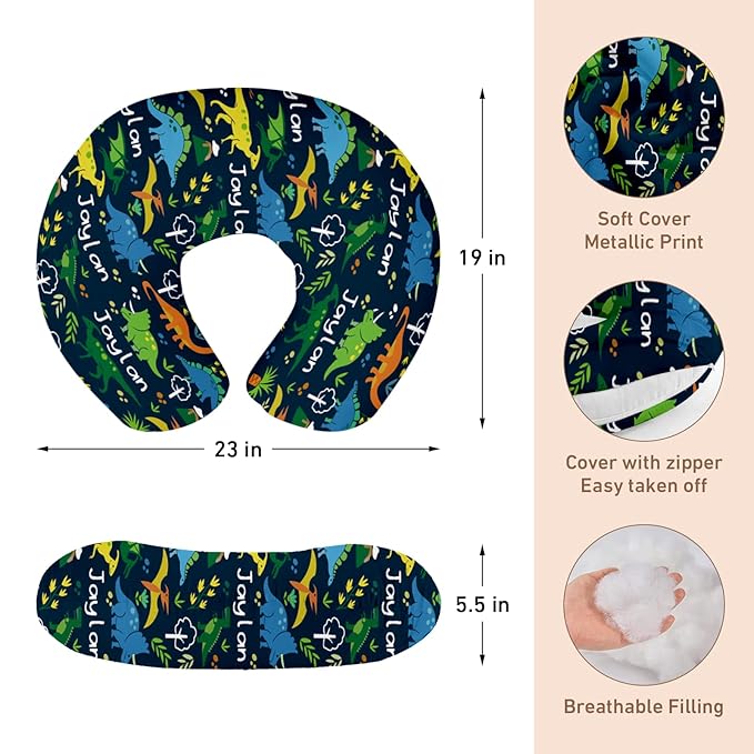 Dyoart Baby Nursing Pillow Cover,Personalized Name Soft Nursing Covers,Breastfeeding Pillow Slipcover for Bottle Feeding,Custom Gifts for Toddler Infant,Dinosaur(one Size)