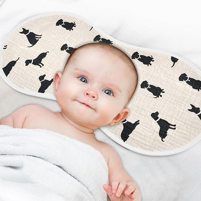 4 Pack Muslin Burp Cloths Dogs Beige Cotton Baby Burp Cloths Absorbent Soft Burping Cloth Washcloths for Newborn Babies Boys Girls 22x11 Inch