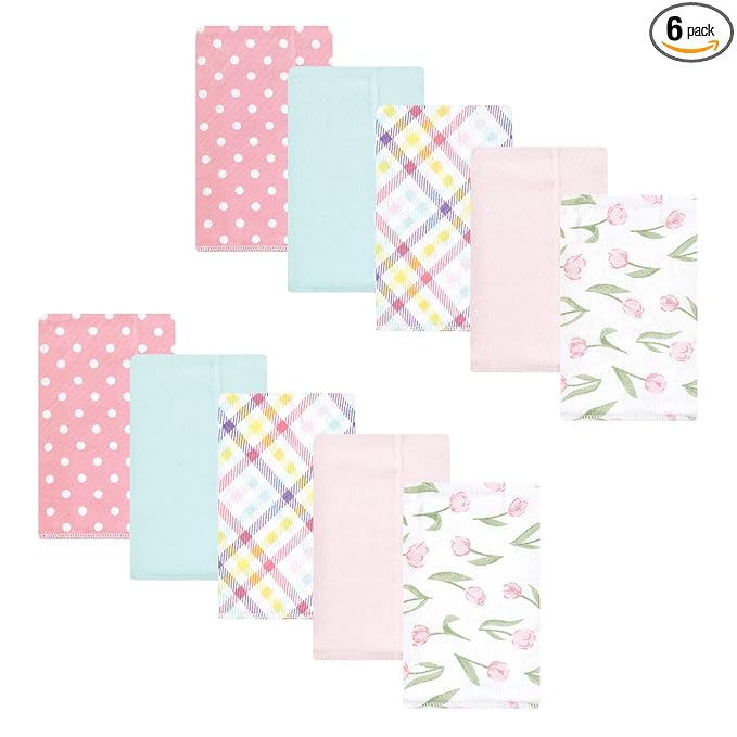 Hudson Baby Unisex Baby Cotton Flannel Burp Cloths, Pink Tulips, One Size