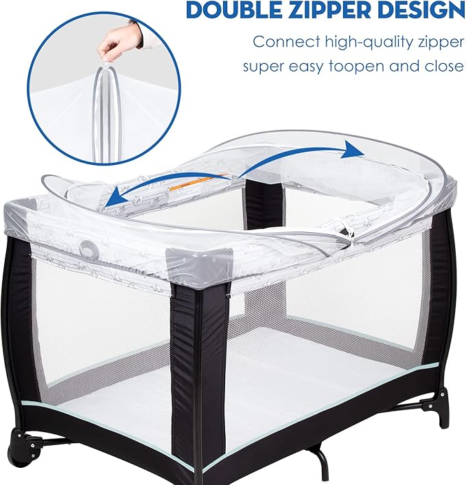 Beberoad Love Portable Playard Cover – Breathable Mosquito Net with 2-Way Zipper for Travel Cribs & Playpens (White)