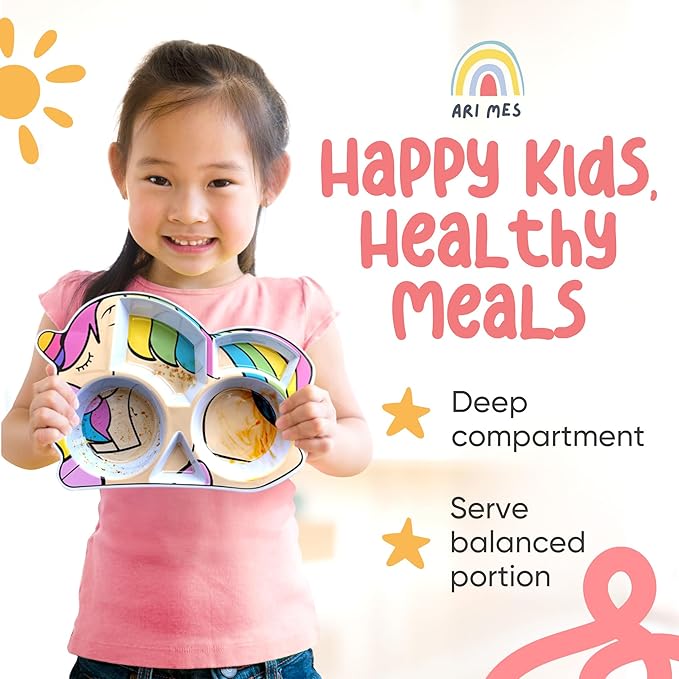 ARI MES - Unicorn Shaped Plate and Utensil Set - Fun, BPA-Free, Shatter- Resistant, Lightweight, Picky Eaters Kids Dinnerware Set, Children's Utensils, Toddler Forks and Spoons