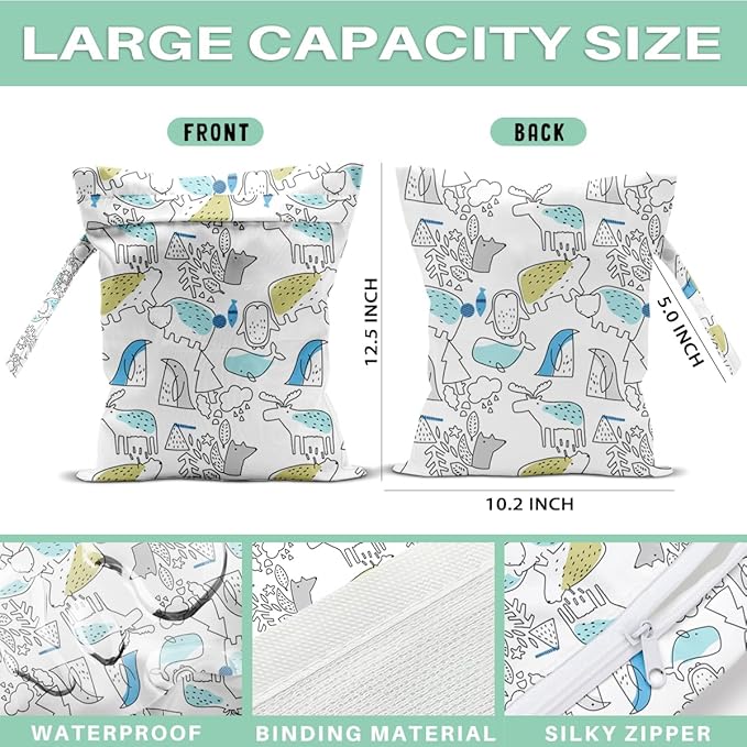 Bohemia Wet Dry Bags for Diaper Waterproof Swimsuit Washable Reusable Bag for Diapers Dirty Yoga Gym Beach Clothes Plant Gifts for Friend Men Women 12.5x10.2 Inches