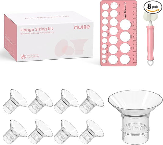 Nuliie 8PCS Silicone Flanges Insert Replacement Kit, Flange Sizing Kit 21mm for 24mm Flange/Shield Breast Pumps, Pumping Essential Kit for Moms