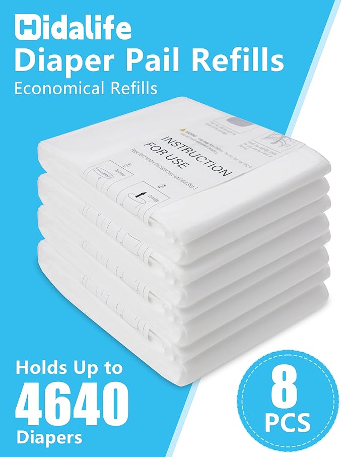 HIDALIFE Refills Compatible with Dekor Plus Diaper Pails, Disposable Diaper Trash Bags, Extra Thick Diaper Pail Refill Liners, Hold Up to 4640 Diapers (8 Pack)