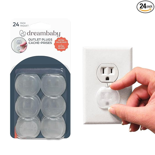 Dreambaby Plastic Baby Safety Outlet Plug Covers - 24 Pack - Outlet Covers Baby Proofing