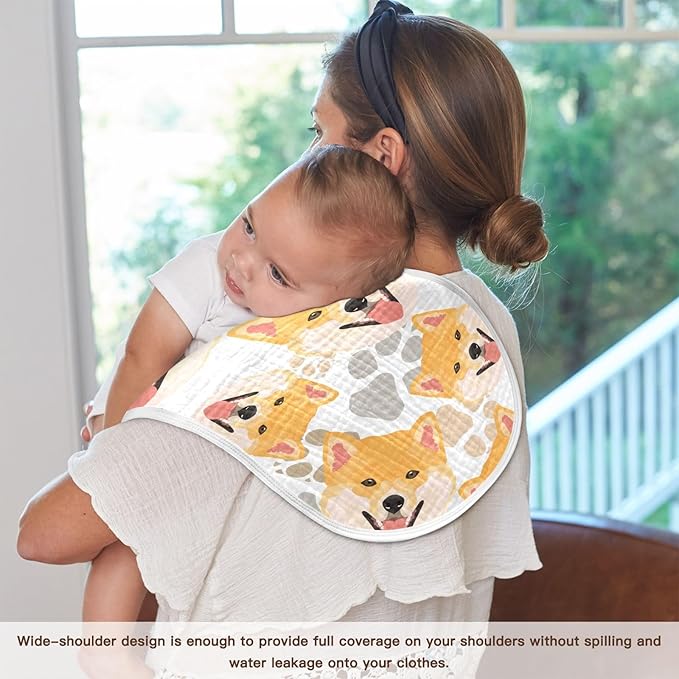 Muslin Burp Cloths for Baby Boys and Girls - 4-Pack Ultra Absorbent Shiba Inu Dog Muslin Washcloths, Newborn Towel, Milk Spit Up Rags, Burp Cloth Bib for Unisex, 22 x 11 Inch