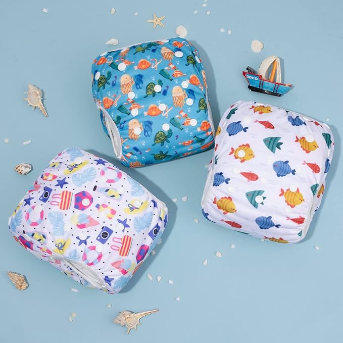 ALVABABY Large Cloth Swim Diaper 3pcs Baby/Toddler/Infant Snap Reusable Adjustable Swimming Diaper Baby Boy and Girl 3ZSWY29