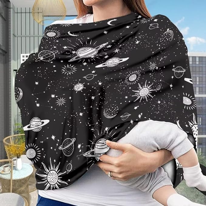 Coldinair Outer Space Planets Multifunctional Nursing Cover Multi Use Cover for Baby Car Seat Canopy Shopping Cart Cover,Stroller Cover