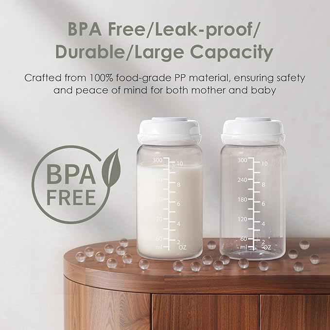 4PCS Breastmilk Storage Bottle for Momcozy 22oz Breast Milk Cooler, Wide Neck Breastmilk Collection Compatible with Spectra S1/S2/9 Plus/SG/Motif Luna, Certain Philips Avent Nipples, 10oz/300ml